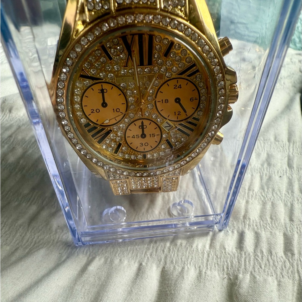 Gold Watch with Crystal Accents